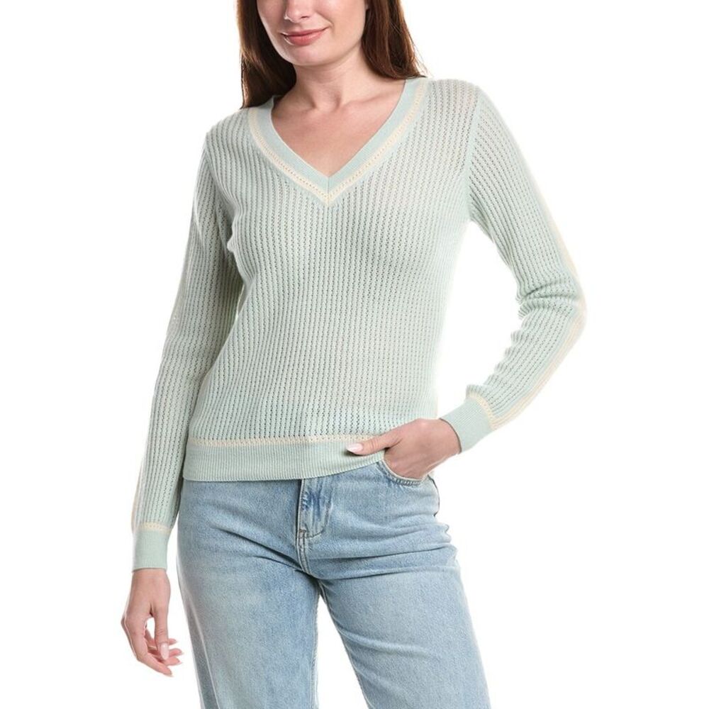 &Isla Womens  Flora Open Stitch Cashmere Sweater, Green